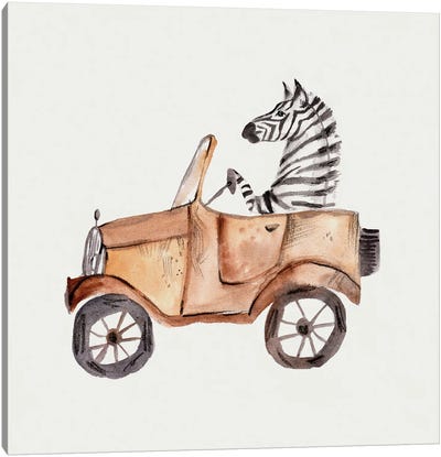 Africa Series - Zebra In Car Canvas Art Print - Bernadett Urbanovics