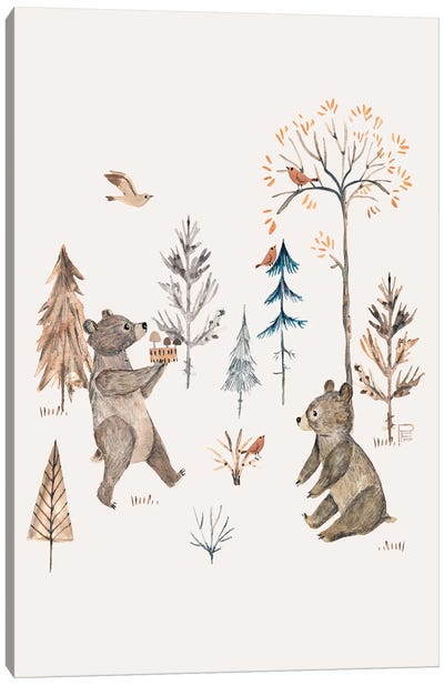 Autumnal Bears Canvas Art Print - Bernadett Urbanovics
