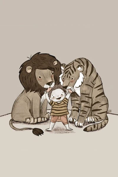 Lion And Tiger by Bernadett Urbanovics canvas print