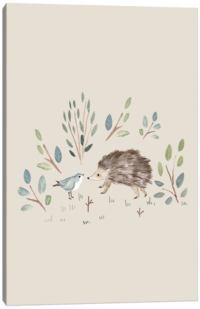 Cute Animals - Bird And Hedgehog Canvas Art Print - Hedgehogs