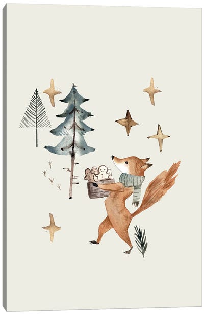 Preparing For Christmas - Fox Canvas Art Print - Bernadett Urbanovics