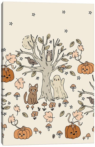 Halloween Tree Canvas Art Print - Pumpkins