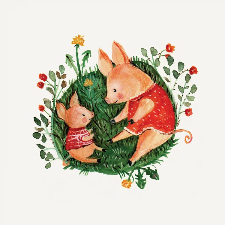 Mom And Me - Pigs by Bernadett Urbanovics wall art