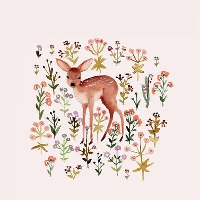 Little Fawn And Flowers by Bernadett Urbanovics framed wall art