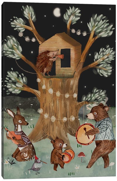 The Treehouse Canvas Art Print - Brown Bear Art