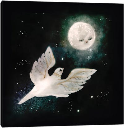 Crying Moon Canvas Art Print - Dove & Pigeon Art