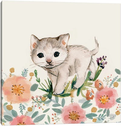 Garden Cat Canvas Art Print - Kitten Art