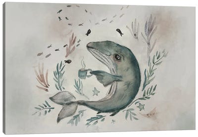 Tea Time - Whale Canvas Art Print - Bernadett Urbanovics