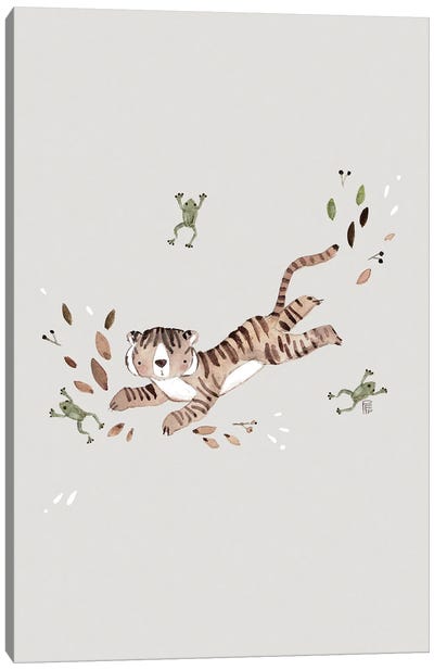 Jumping Tiger Canvas Art Print - Bernadett Urbanovics
