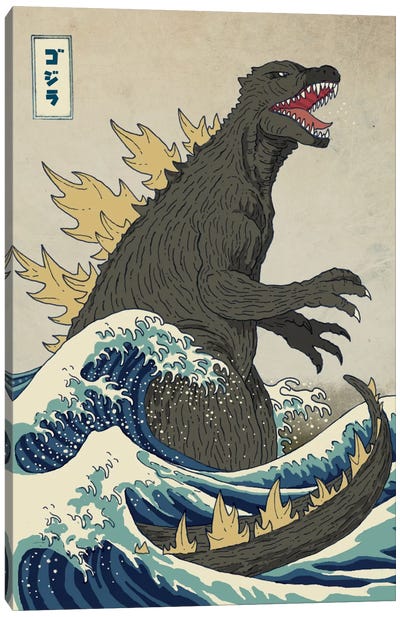The Great Monster Off Kanagawa Canvas Art Print - Science Fiction Movie Art