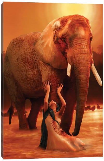 Elephant Ritual Canvas Art Print - Friendly Mythical Creatures