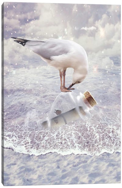 Bottle And Seagull Canvas Art Print - Babette Van den Berg