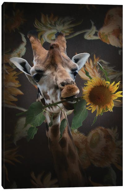 Giraf Met Bloem Canvas Art Print - Babette Van den Berg
