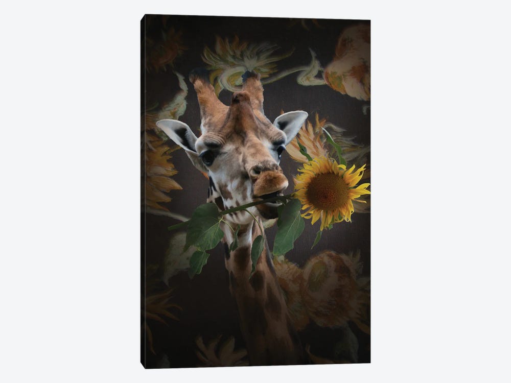 Giraf Met Bloem by Babette Van den Berg 1-piece Canvas Print