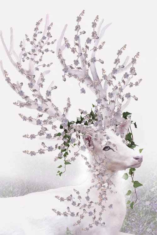 Hert Hoofd Met Bloemen by Babette Van den Berg wall art