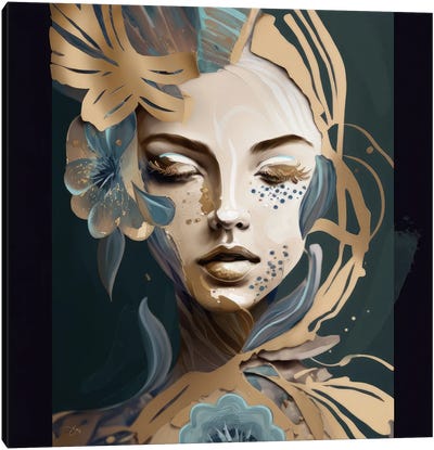Azura Gold Canvas Art Print - Gold & Teal Art