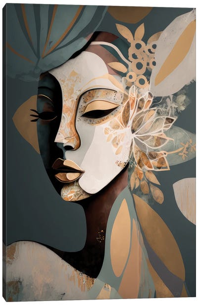 Cadence - Abstract Portrait Canvas Art Print - Gold & Teal Art