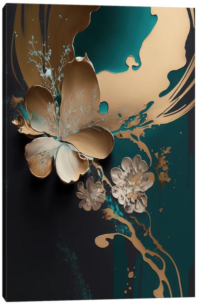 Azura - Abstract Complement Canvas Art Print - Gold & Teal Art