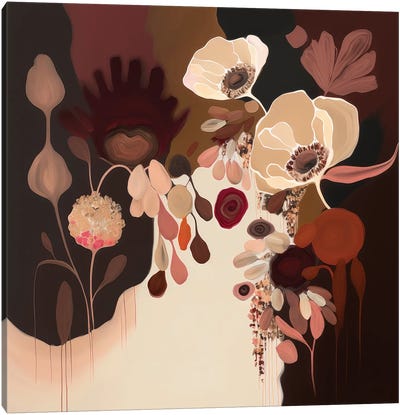 Burgundy Abstract Blooms Canvas Art Print - Bella Eve