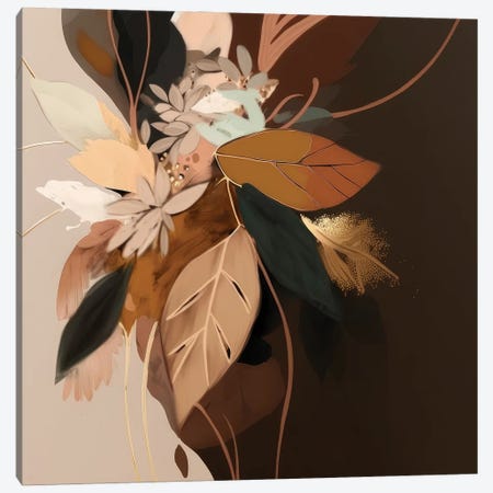 Abstract Golden Leaves Canvas Print #BVE5} by Bella Eve Canvas Art