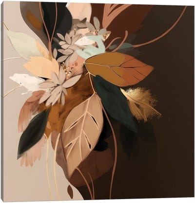 Abstract Golden Leaves Canvas Art Print - Bella Eve