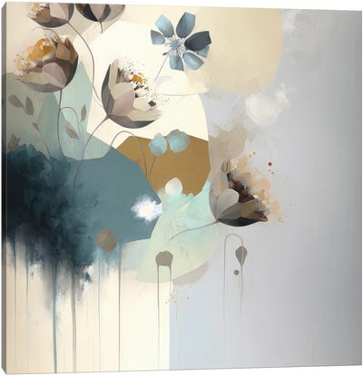Abstracted Blue Blooms Canvas Art Print - Bella Eve