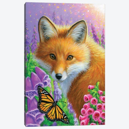 A Fox In The Foxgloves I Canvas Print #BVT10} by Bridget Voth Canvas Art Print
