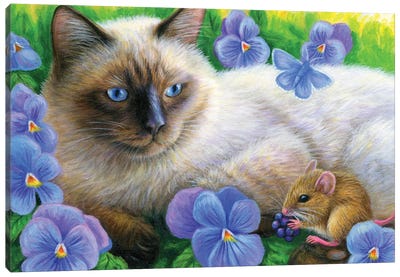 A Friend In The Pansies IV Canvas Art Print