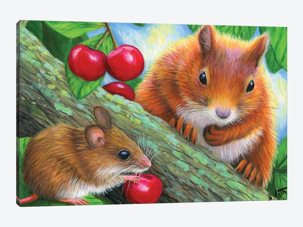 Friends In The Cherry Tree by Bridget Voth 1-piece Canvas Art Print