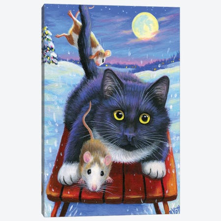 Fun On Whiskers Sled Canvas Print #BVT138} by Bridget Voth Canvas Wall Art