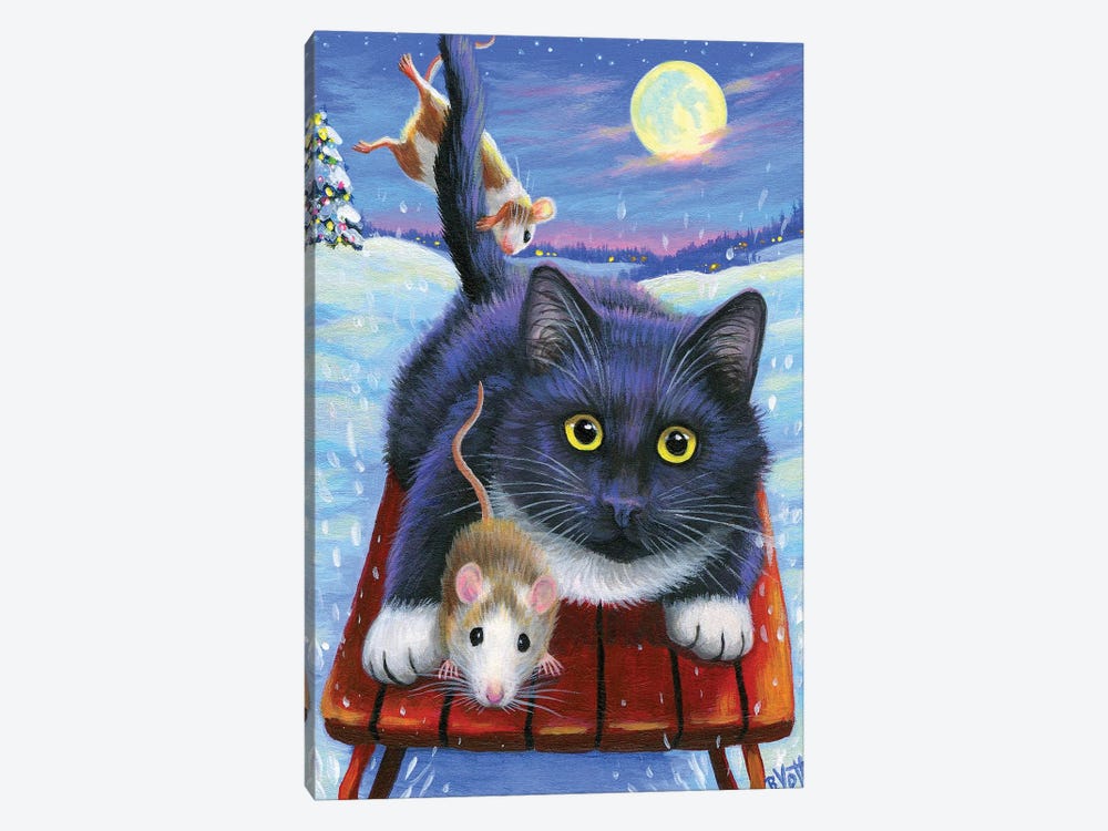 Fun On Whiskers Sled by Bridget Voth 1-piece Canvas Wall Art