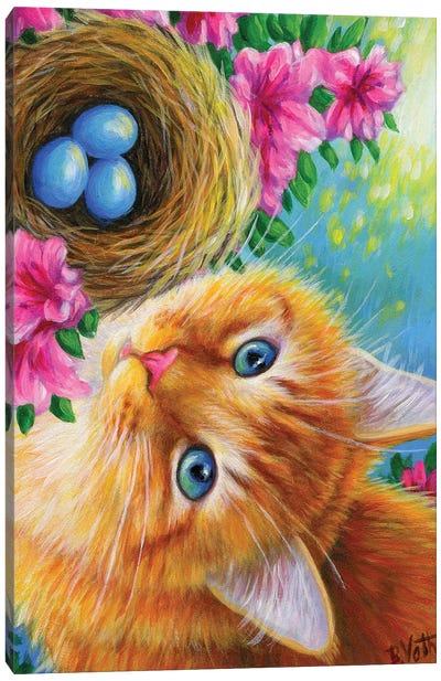 Little Blue Eggs Canvas Art Print - Orange Cat Art