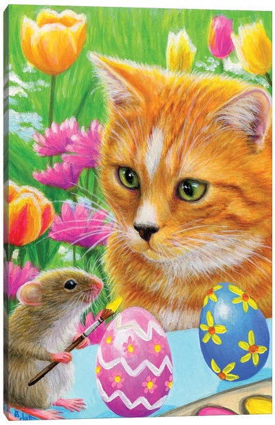 Little Easter Helper Canvas Art Print - Orange Cat Art