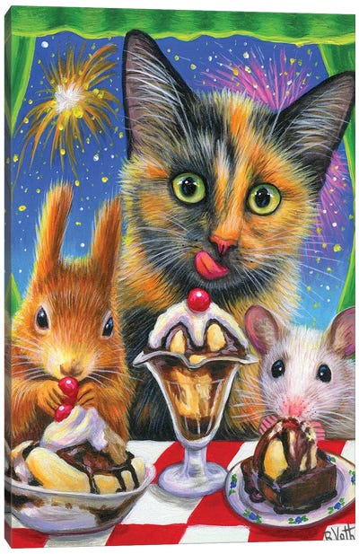 New Years Yum Canvas Art Print - Calico Cat Art