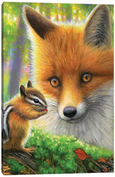 A New Friend For Little Fox Canvas Art Print - Chipmunk Art