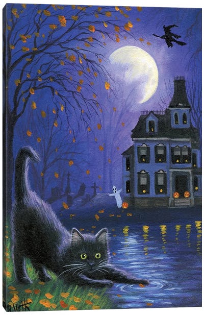 Witch's Moon Canvas Art Print - Black Cat Art
