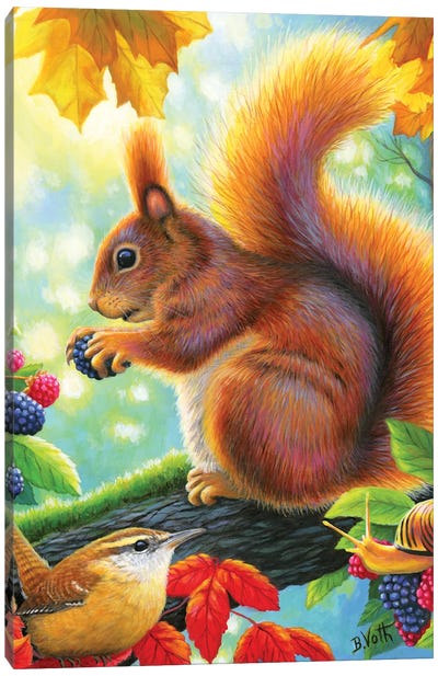 Berry Happy Canvas Art Print - Squirrel Art