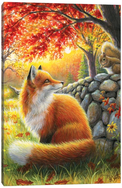 A Friend For Little Fox Canvas Art Print - Squirrel Art