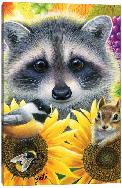 Sunflower Friends Canvas Art Print - Chipmunk Art