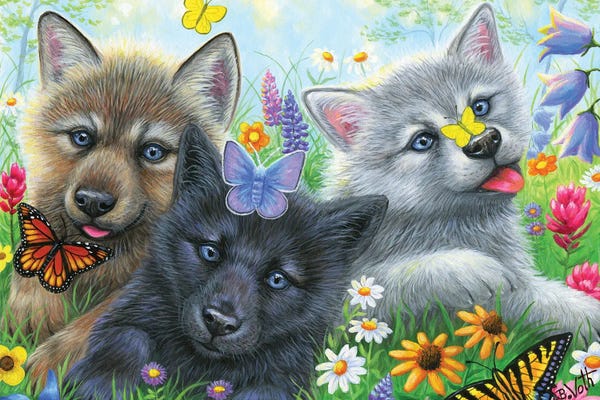 Siberian Huskies: Butterfly Delight by Bridget Voth