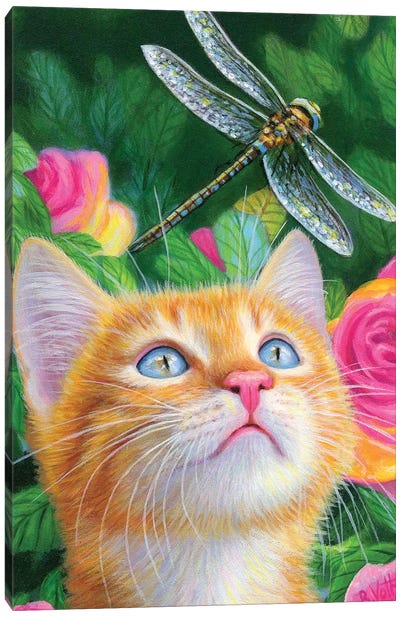 A Dragonfly For Dante Canvas Art Print - Orange Cat Art