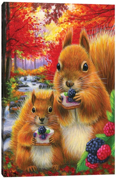 Blackberry Days III Canvas Art Print - Squirrel Art