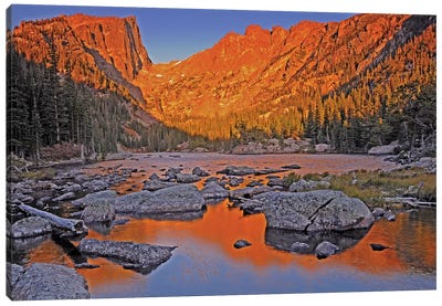 Sunrise On Dream Lake Canvas Art Print - Rocky Mountain National Park Art