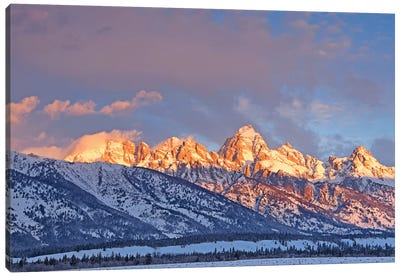 Winter Sunrise On The Tetons Canvas Art Print - Teton Range Art