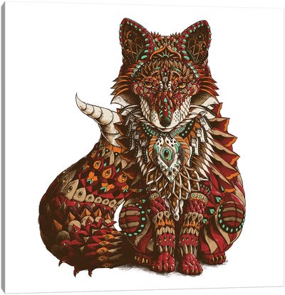 Red Fox In Color II Canvas Art Print - Embellished Animals