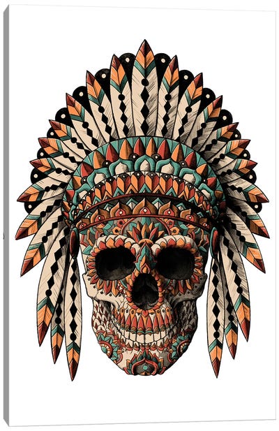 Skull Headdress In Color Canvas Art Print - Horror Art