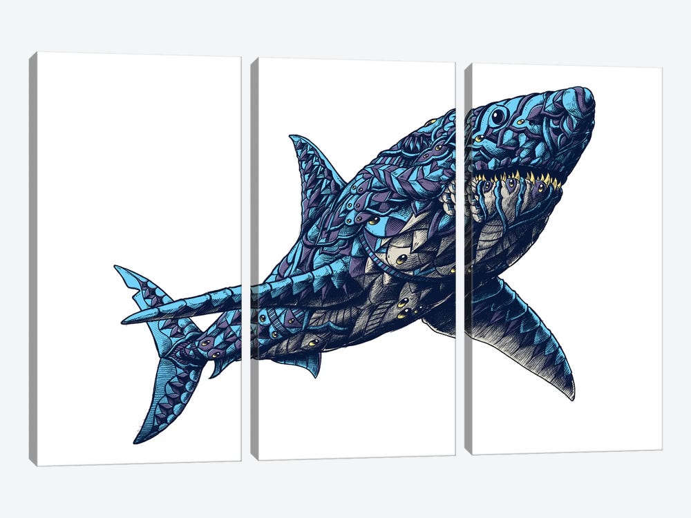 Great White Shark In Color II by Bioworkz 3-piece Canvas Art Print