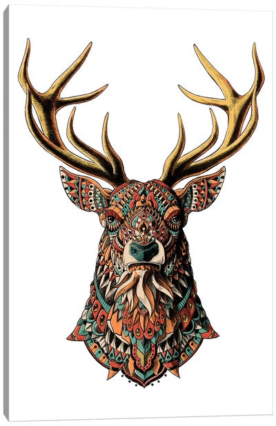 Ornate Buck In Color II Canvas Art Print - Deer Art