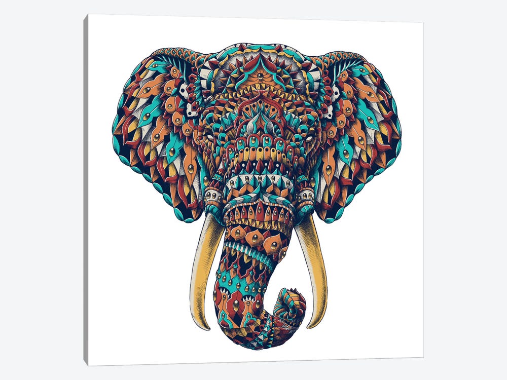 Ornate Elephant Head In Color I by Bioworkz 1-piece Canvas Wall Art