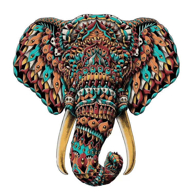 Ornate Elephant Head In Color II